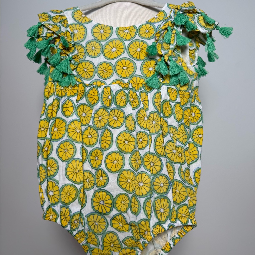Citrus Print Baby Romper with Green Tassels